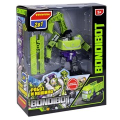 Трансформер 2в1 BONDIBOT Bondibon, робот-строит.техника (гусеничный экскаватор), BOX 28,5x23x9,5 см, цвет зелёный, арт.04.