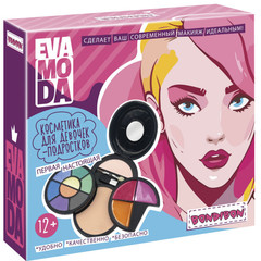 Набор детской декор. косметики Bondibon Eva Moda, BOX 11,7х10,5х4,2 см; тени для век-8 шт.(7,84г), блеск для губ-3шт.(4,8г), румяна-1шт.(4г), пудра-1шт.(7,2г), аппликатор-2шт., зеркало-1шт.,арт.8157.