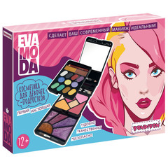 Набор детской декор. косметики Bondibon Eva Moda, BOX 21,2х14х2,6 см; тени для век-13шт.(9,2г), блеск для губ-5шт.(5,8г), румяна-6шт.(9,6г),косметический карандаш-1шт.(0,5г), аппликатор-4шт., зеркало-1шт.,арт.8161.