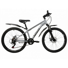 Велосипед NOVATRACK 24" BATTLER сталь 12'', серебристый, 6 скор.TZ500/TS-38/SG-6S, диск.торм STG
