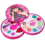 Набор детской декорат. косметики Bondibon Eva Moda, BOX 26,8х25х4,8 см, косметичка-диск 2-уровневая с зеркальцем, тенями для век (11 оттенков; 7,8г), блеском для губ (0,6г), лаком для ногтей (8г), помадами (3 цвета; 2,4г) и 3-мя заколками, арт.10678D2.
