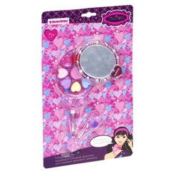 Набор детской декор. косметики Bondibon Eva Moda,  CDR 30,5*18*3 см; косметичка-зеркальце с ручкой, раздвижная: 1 аппликатор-кисточка, блеск для губ 3 оттенка (1,8г), тени для век 6 оттенков (3,6г); арт.70533I.